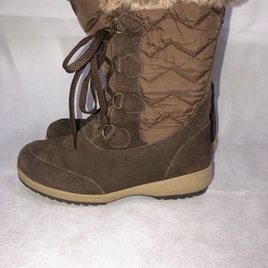 WOMENS LANDS END BROWN SUEDE FUR BOOTS SIZE 7.5